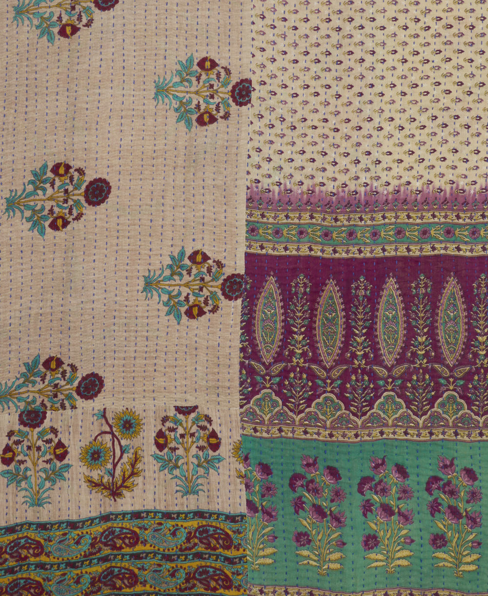 Kantha quilt throw made of recycled vintage saris