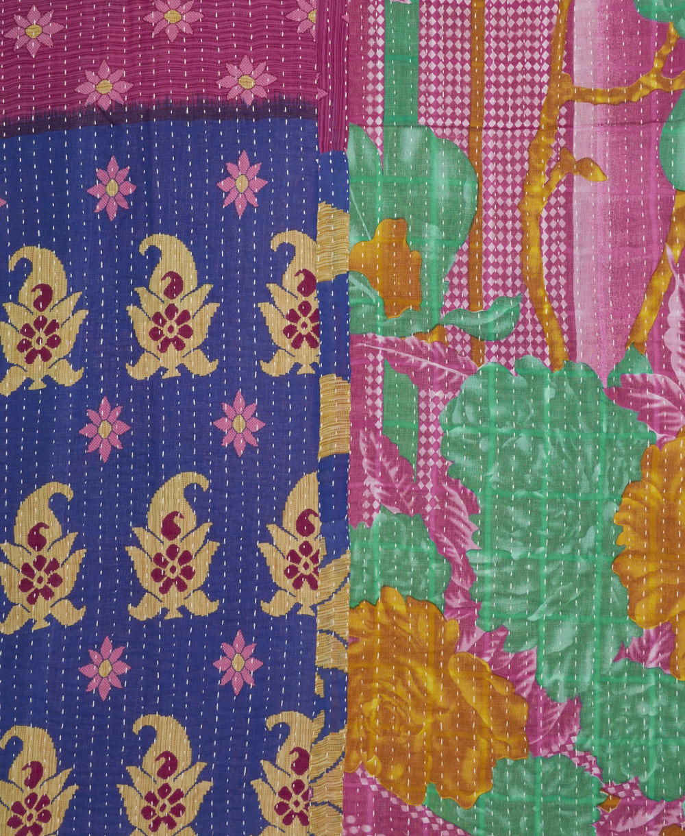 Kantha quilt throw made of recycled vintage saris