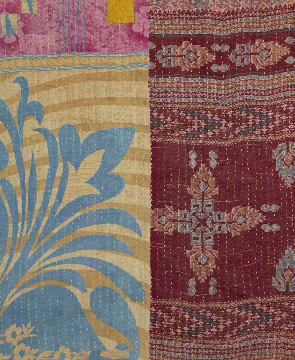 Kantha quilt throw featuring traditional kantha hand stitching