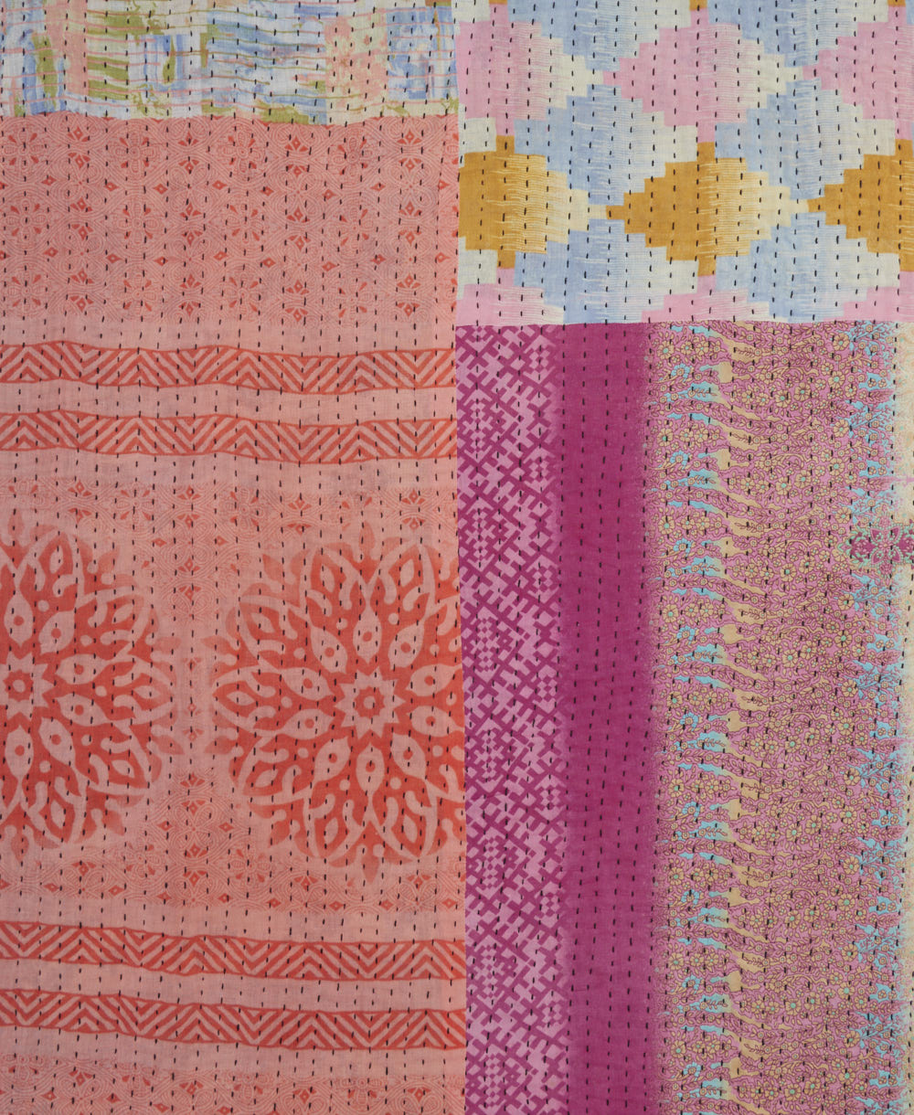 Kantha quilt throw featuring traditional kantha hand stitching
