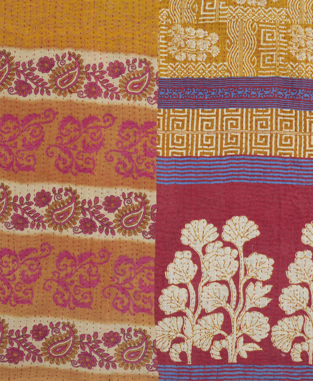 Kantha quilt throw made of recycled vintage saris