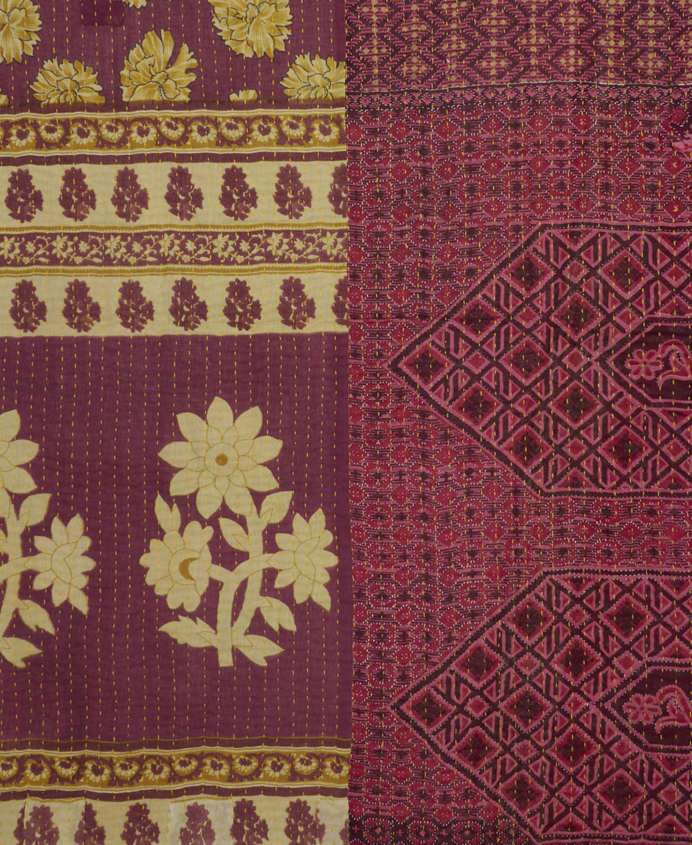 Kantha quilt throw made of recycled vintage saris