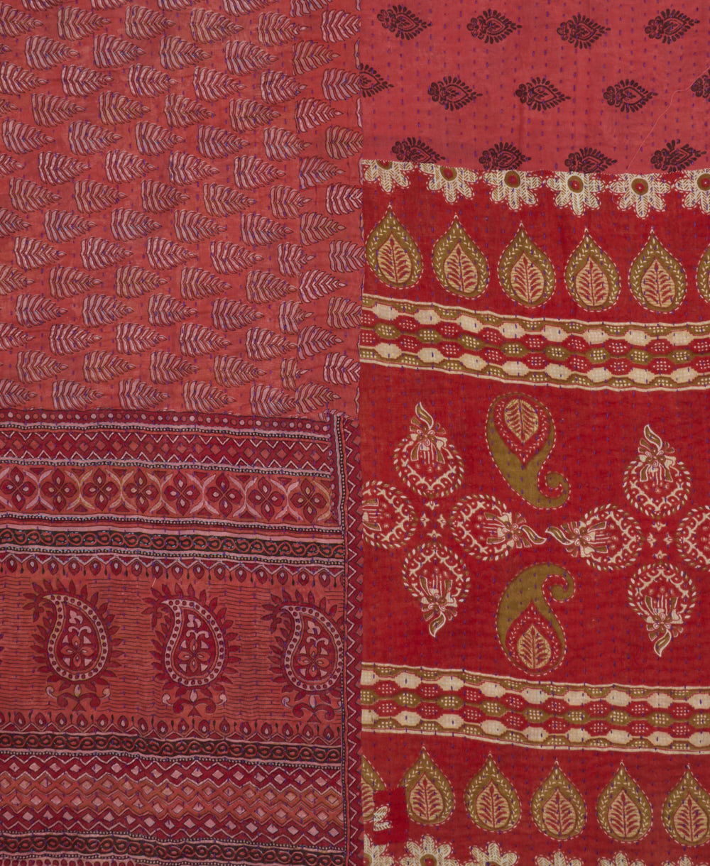 Kantha quilt throw featuring traditional kantha hand stitching