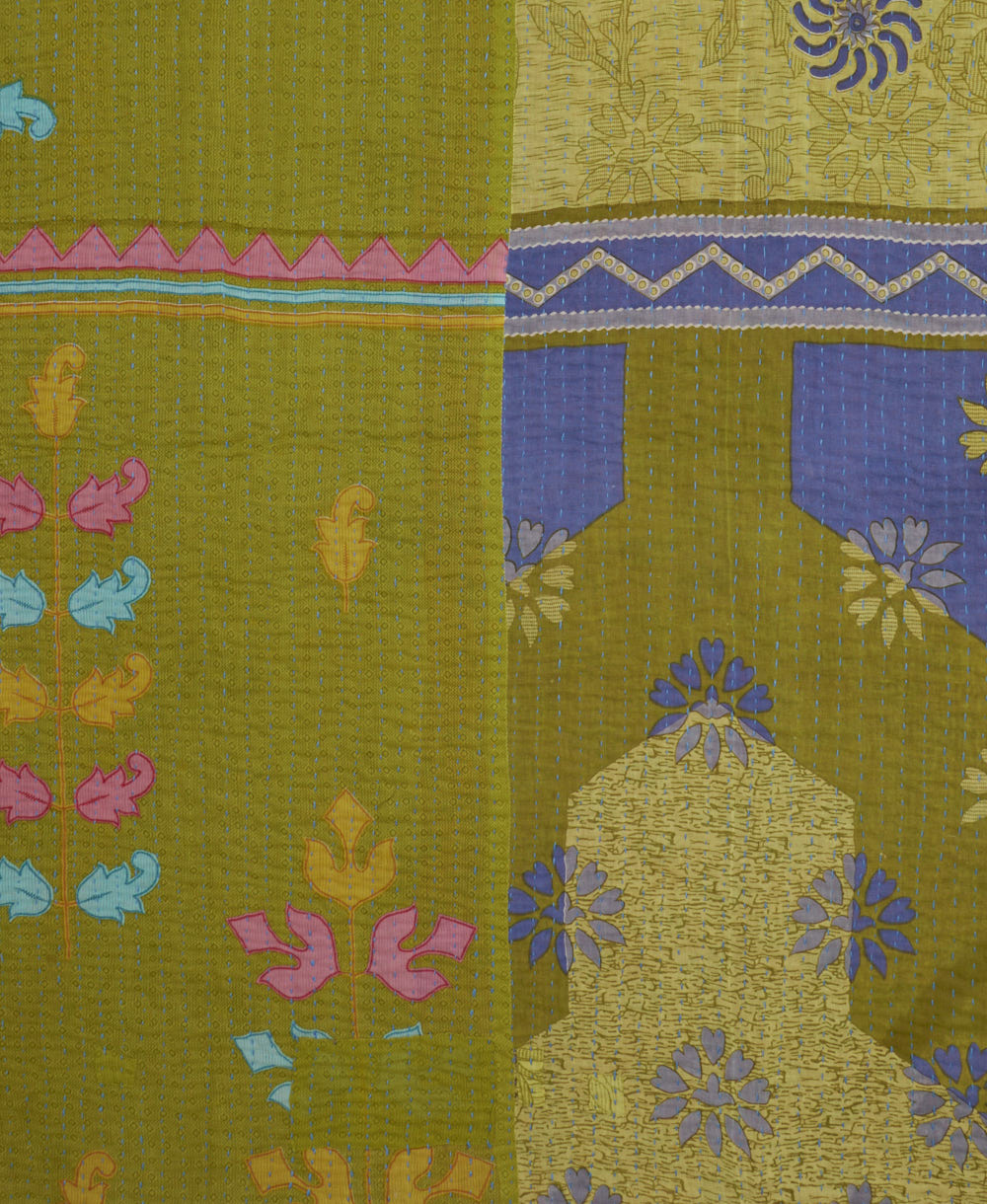 Kantha quilt throw featuring traditional kantha hand stitching