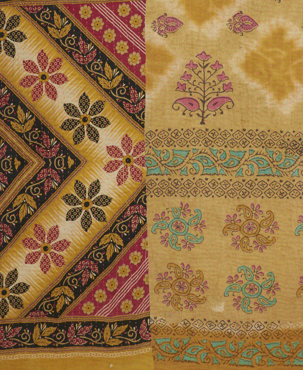 Kantha quilt throw featuring traditional kantha hand stitching
