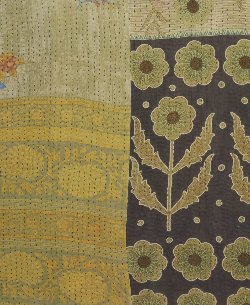 Kantha quilt throw made of recycled vintage saris