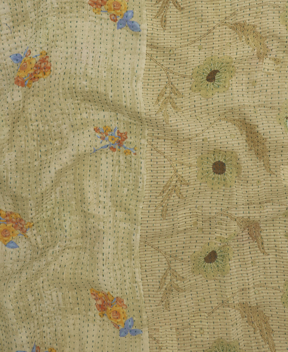 Kantha quilt throw featuring traditional kantha hand stitching