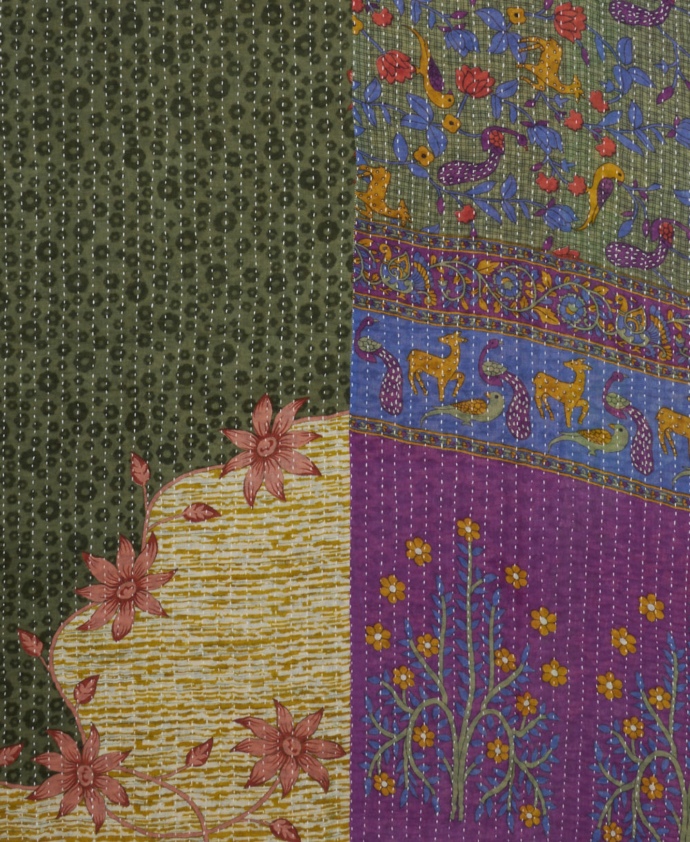 Kantha quilt throw featuring traditional kantha hand stitching