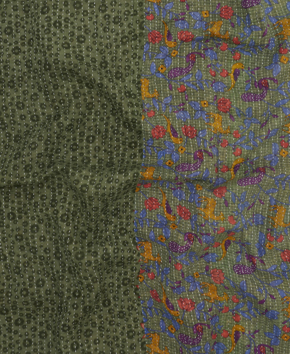 Kantha quilt throw made of recycled vintage saris
