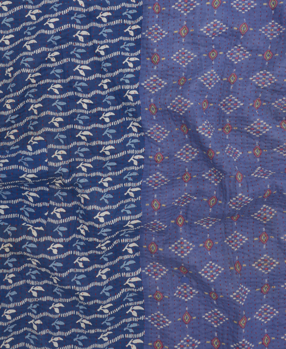 Kantha quilt throw featuring traditional kantha hand stitching
