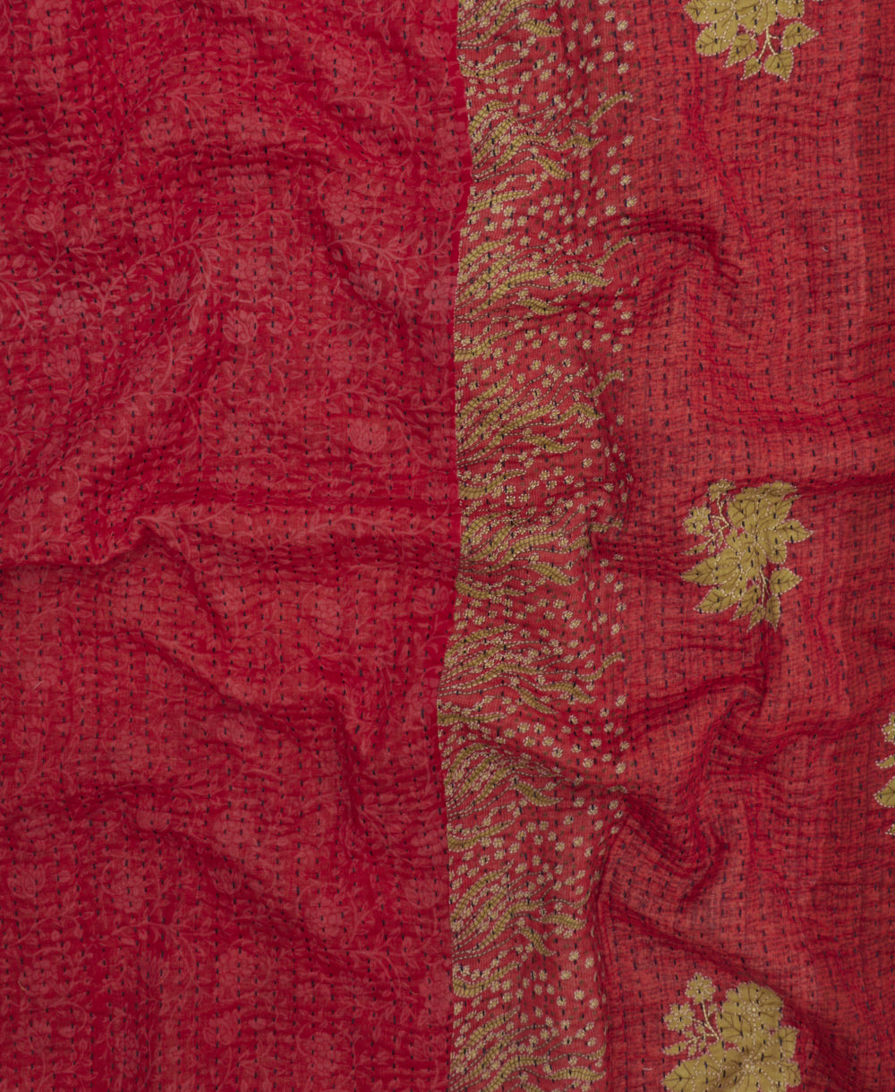 Kantha quilt throw featuring traditional kantha hand stitching
