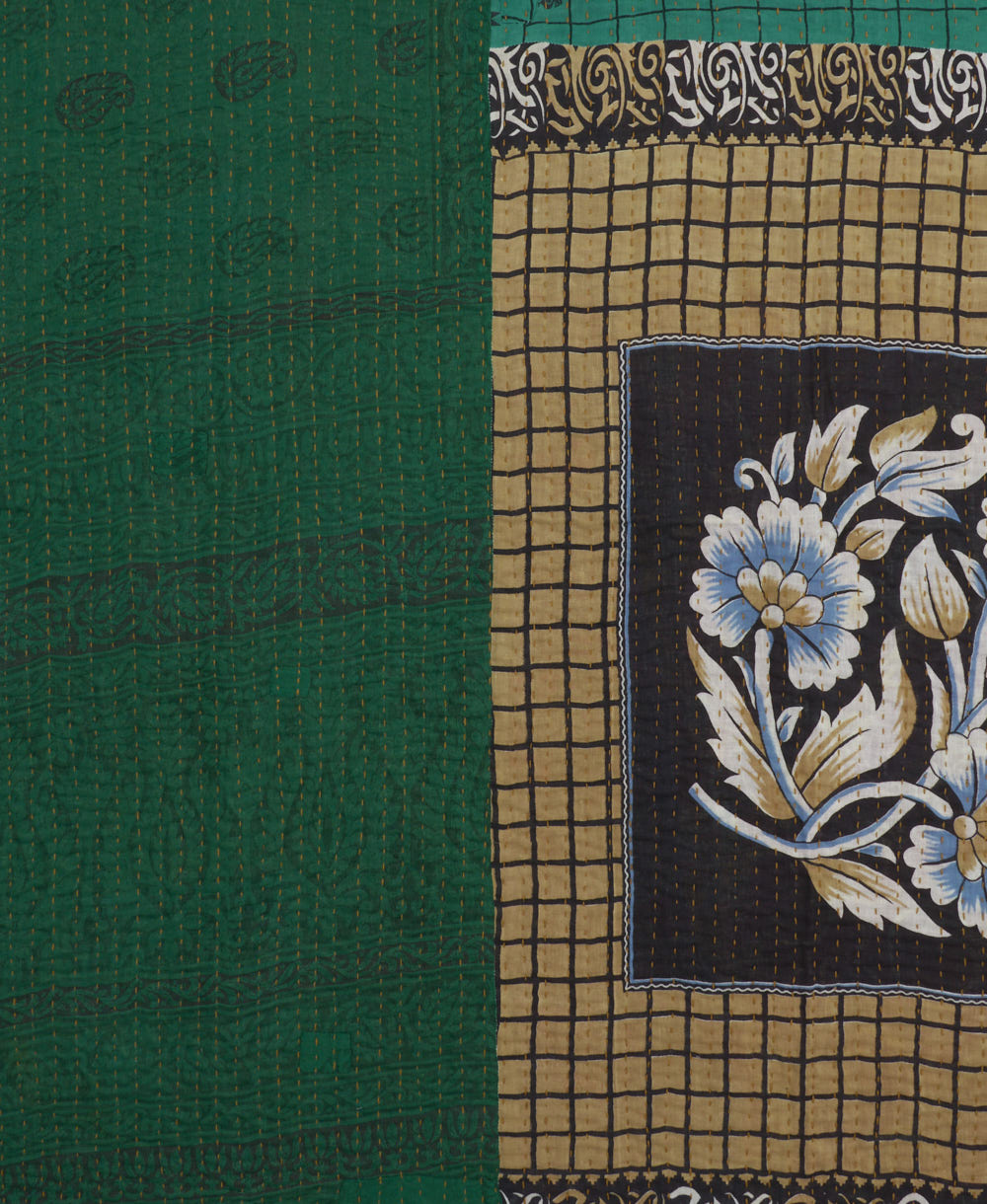 Kantha quilt throw featuring traditional kantha hand stitching