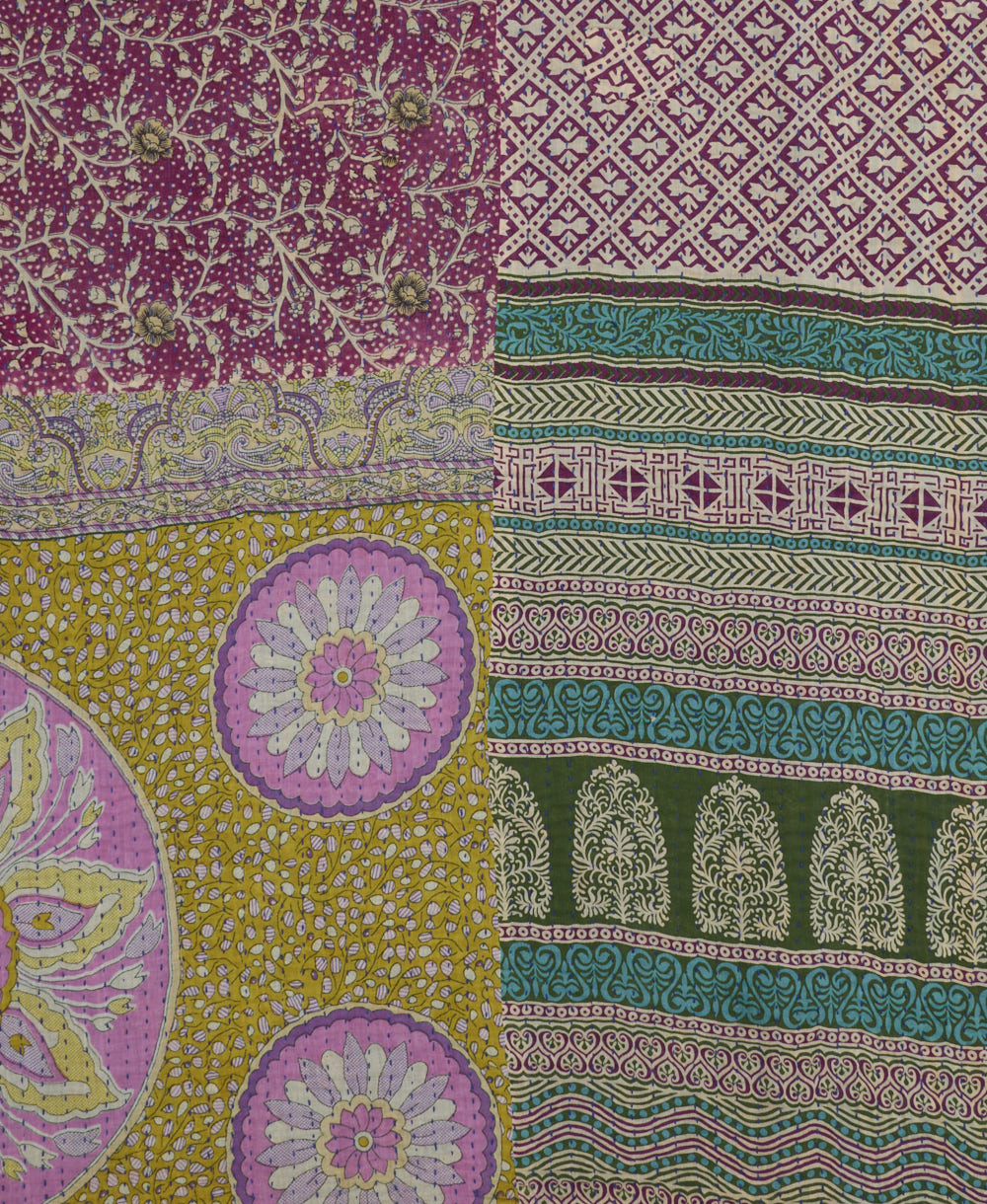 Kantha quilt throw featuring traditional kantha hand stitching