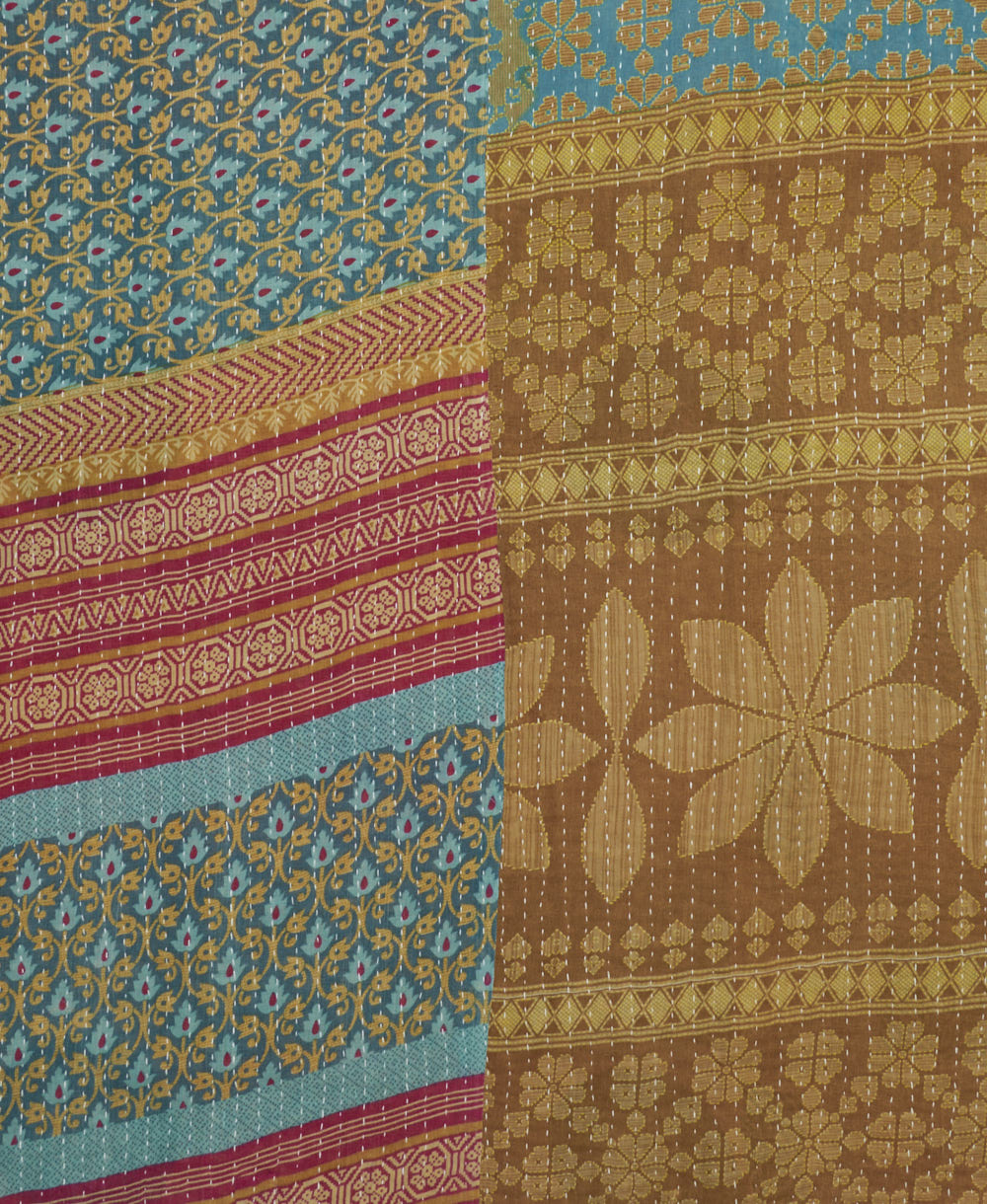 Kantha quilt throw featuring traditional kantha hand stitching