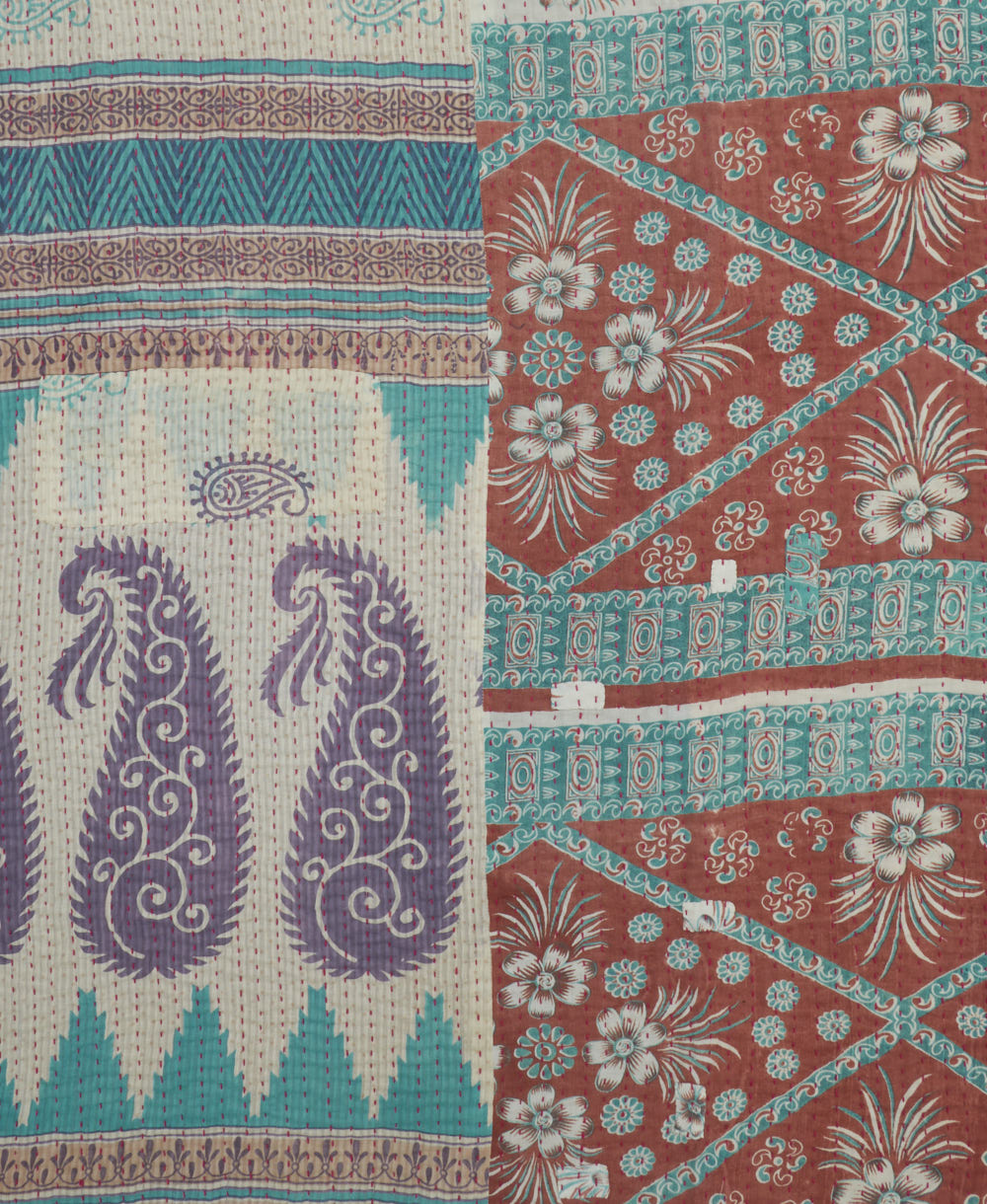Kantha quilt throw made of recycled vintage saris