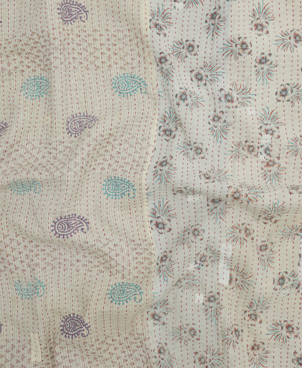 Kantha quilt throw featuring traditional kantha hand stitching