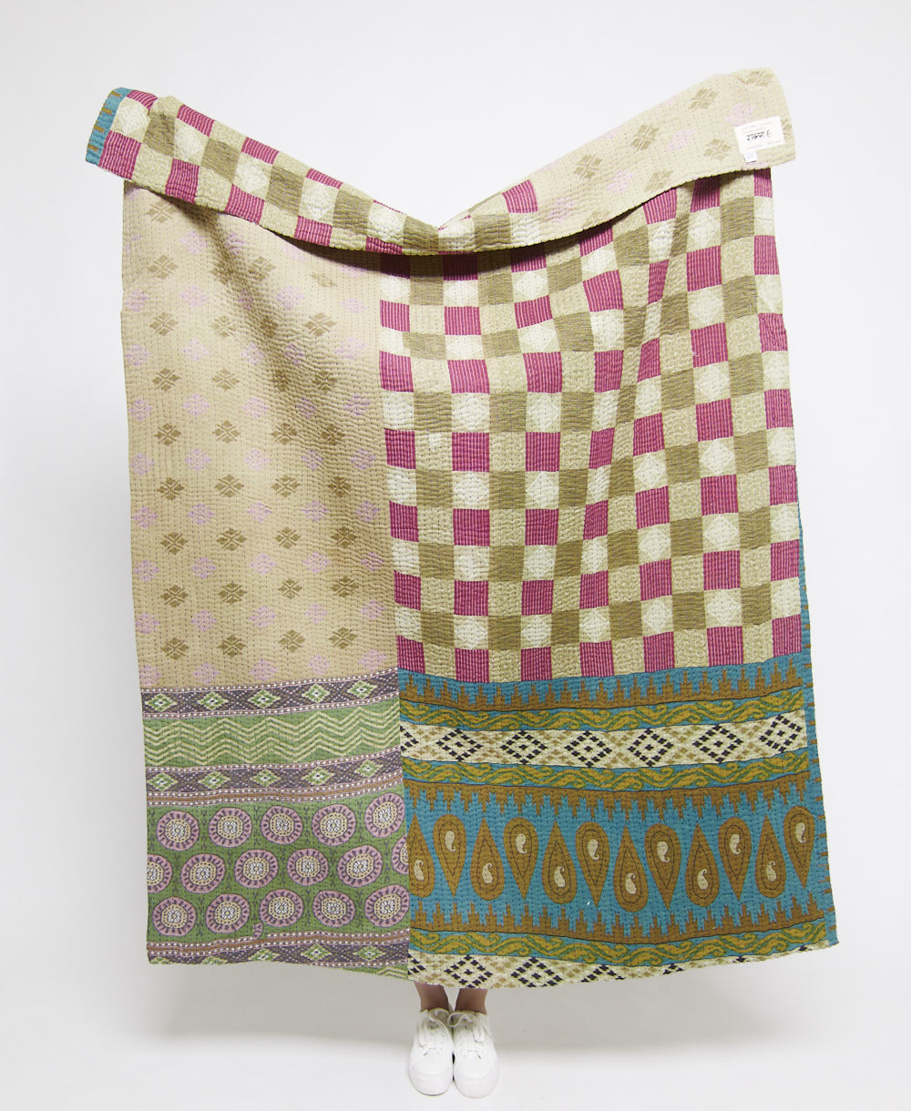 Artisan made kantha quilt throw  