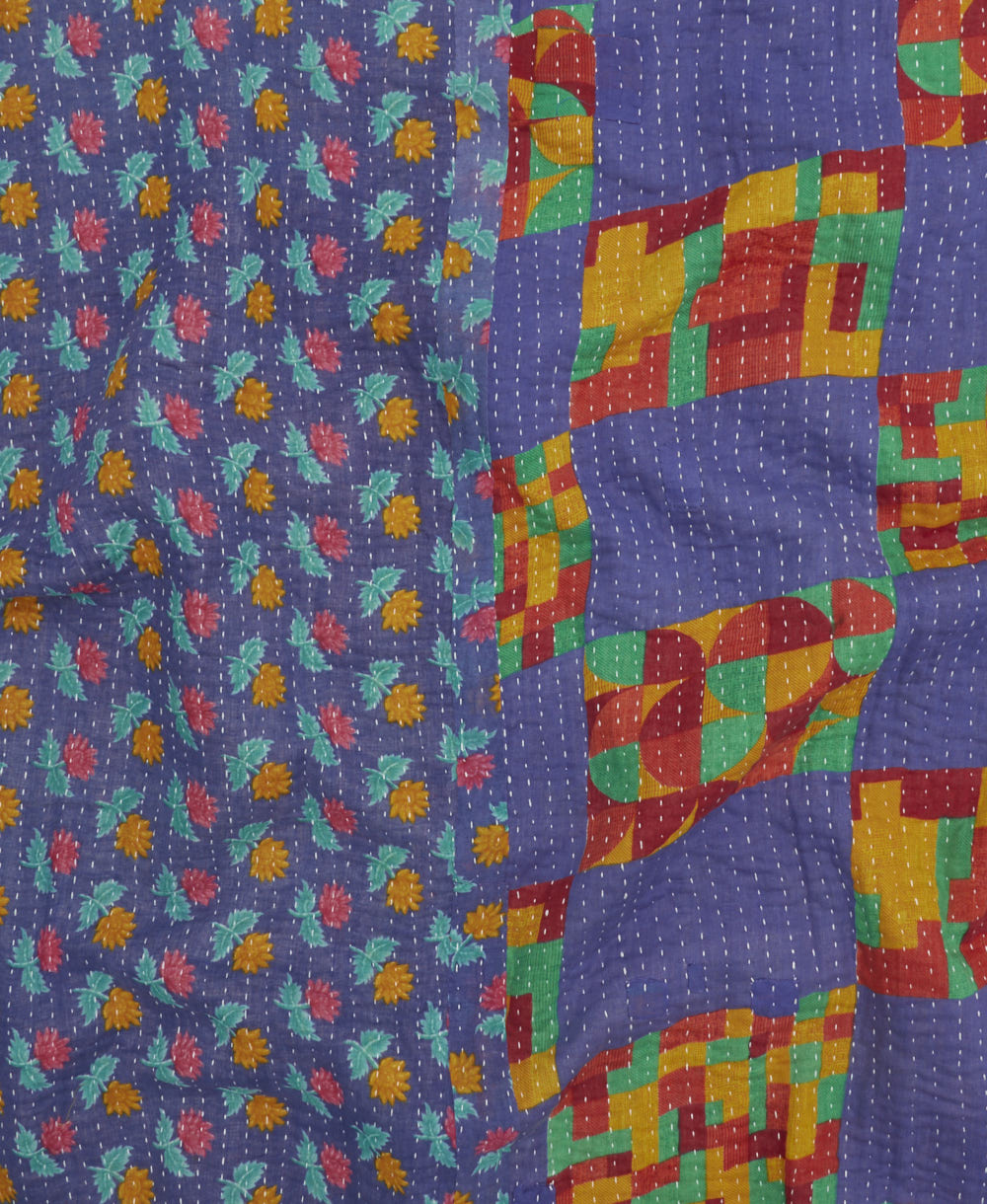 Kantha quilt throw featuring traditional kantha hand stitching