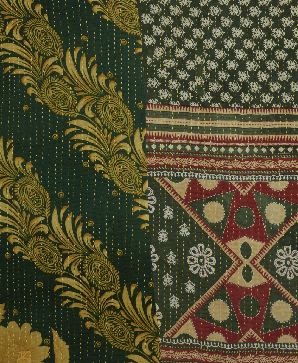 Kantha quilt throw featuring traditional kantha hand stitching
