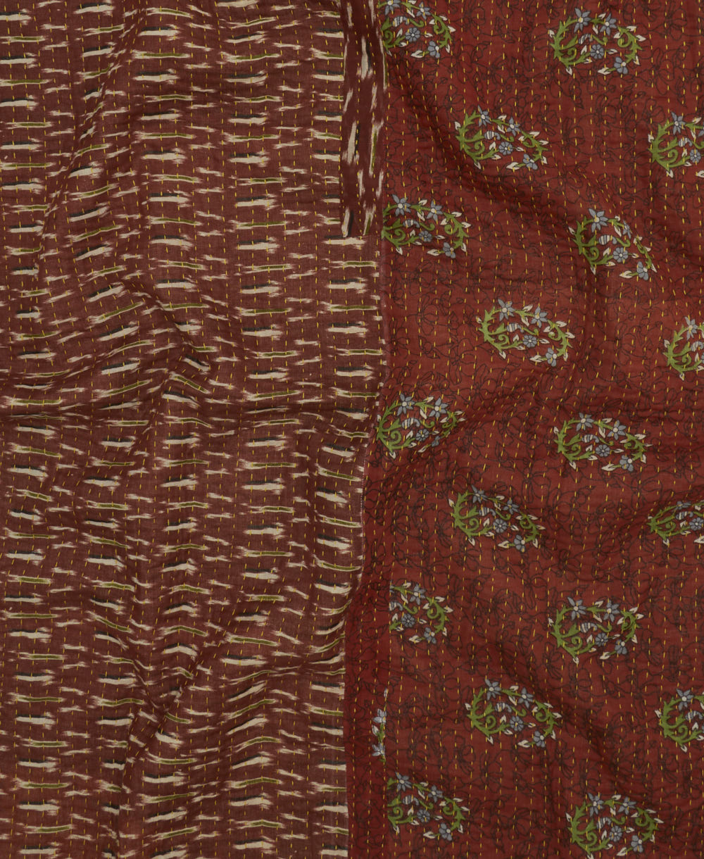 Kantha quilt throw featuring traditional kantha hand stitching