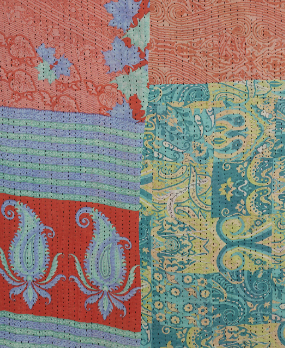 Kantha quilt throw made of recycled vintage saris