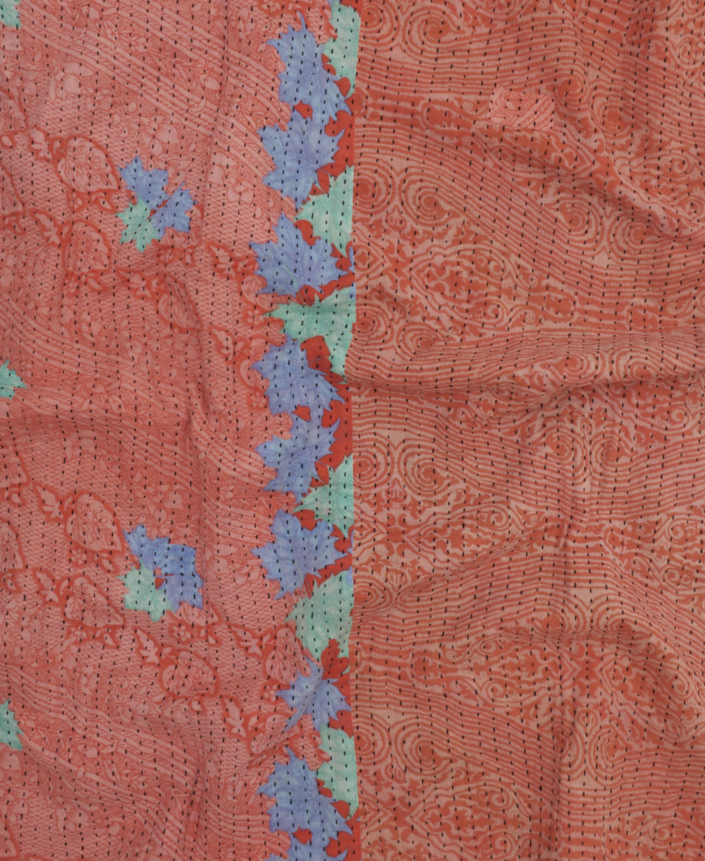 Kantha quilt throw featuring traditional kantha hand stitching