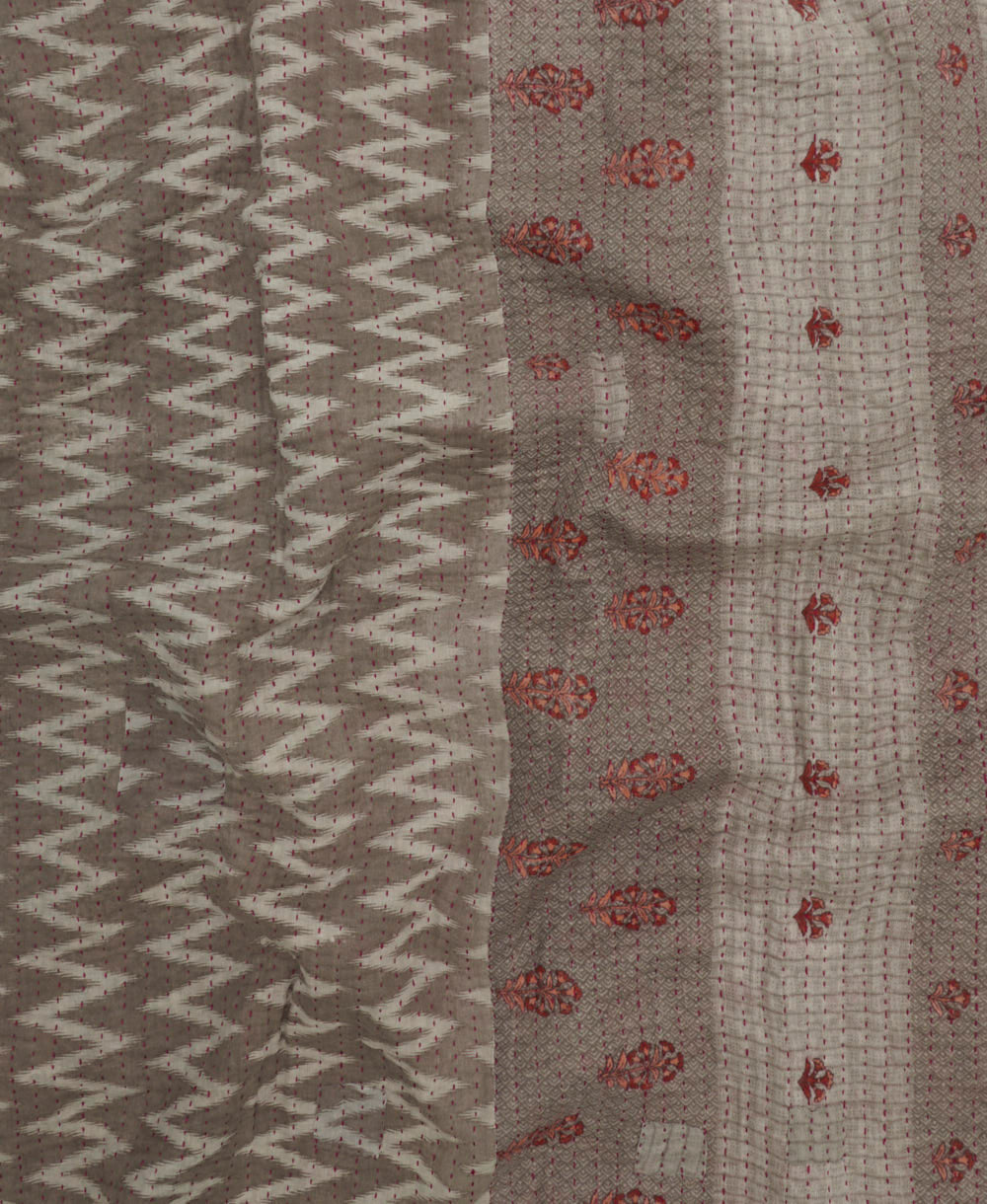 Kantha quilt throw featuring traditional kantha hand stitching