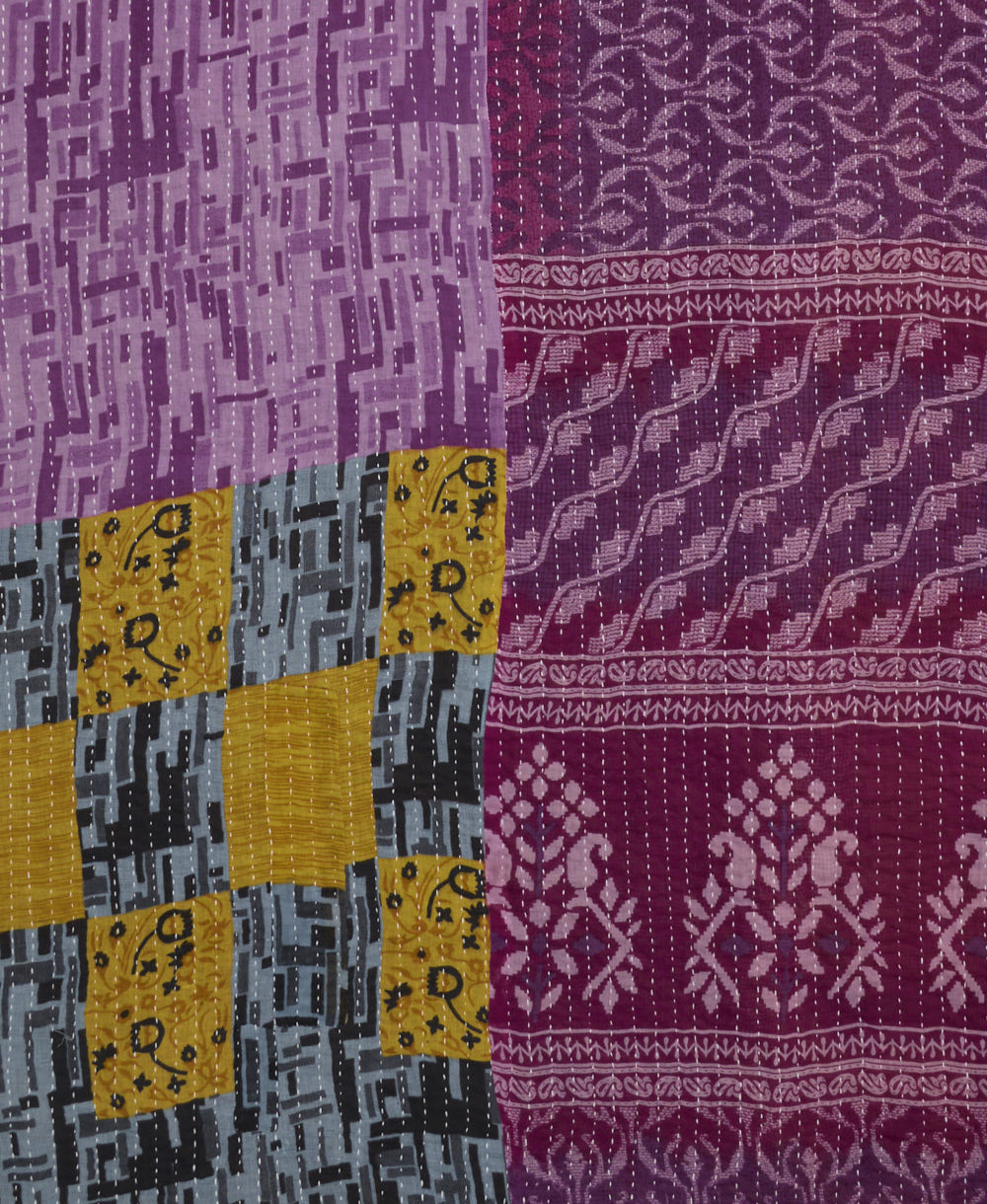 Kantha quilt throw made of recycled vintage saris