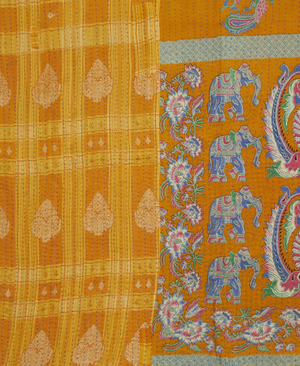 Kantha quilt throw made of recycled vintage saris