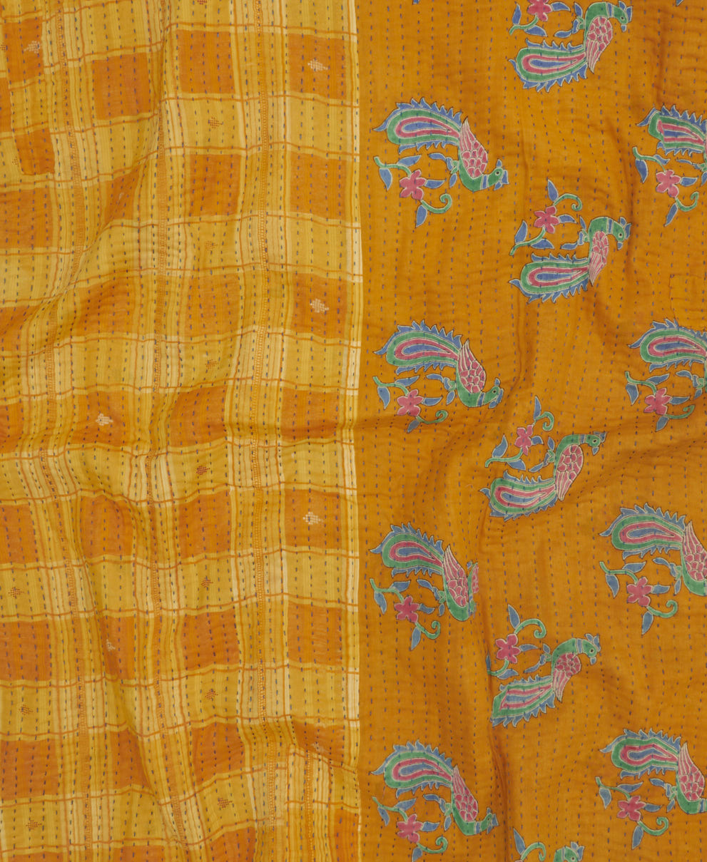 Kantha quilt throw featuring traditional kantha hand stitching