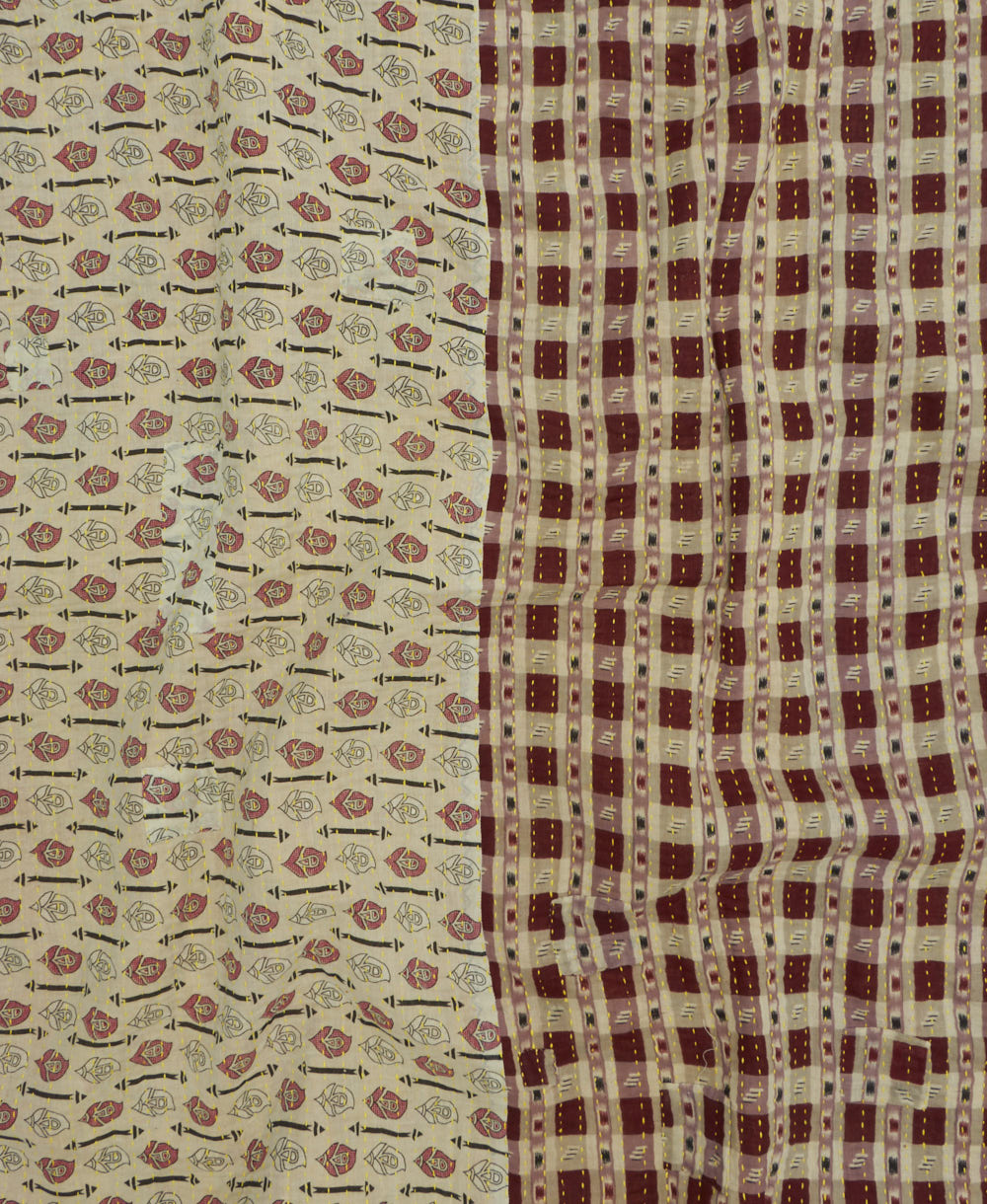 Kantha quilt throw featuring traditional kantha hand stitching