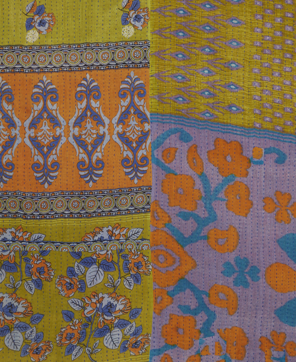 Kantha quilt throw made of recycled vintage saris