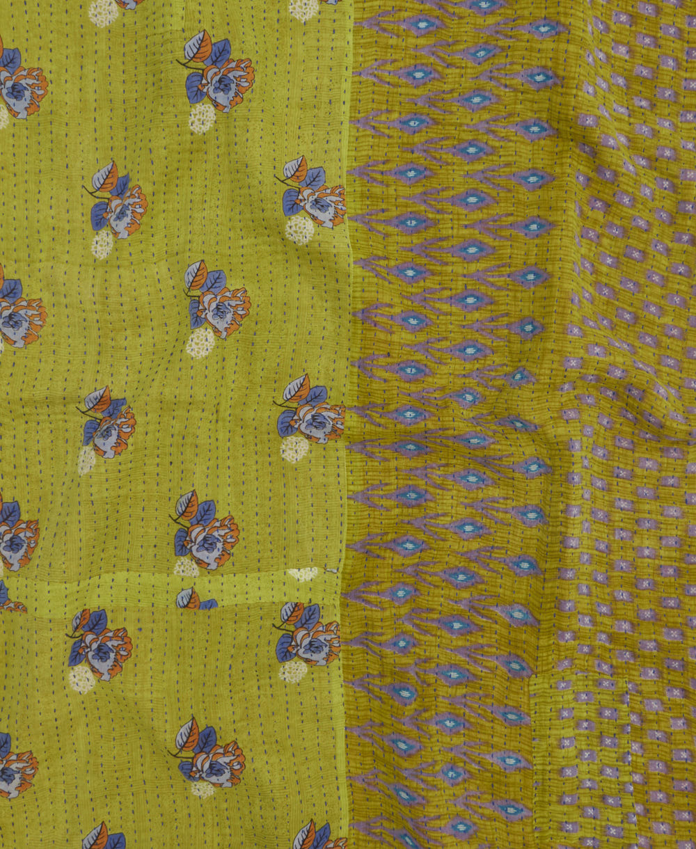 Kantha quilt throw featuring traditional kantha hand stitching