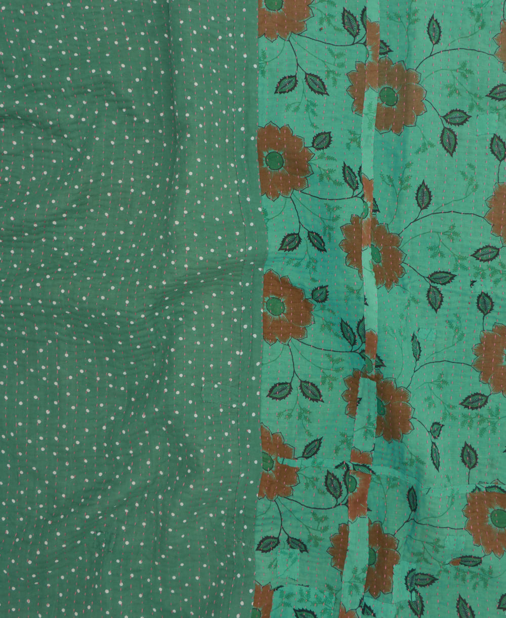 Kantha quilt throw featuring traditional kantha hand stitching