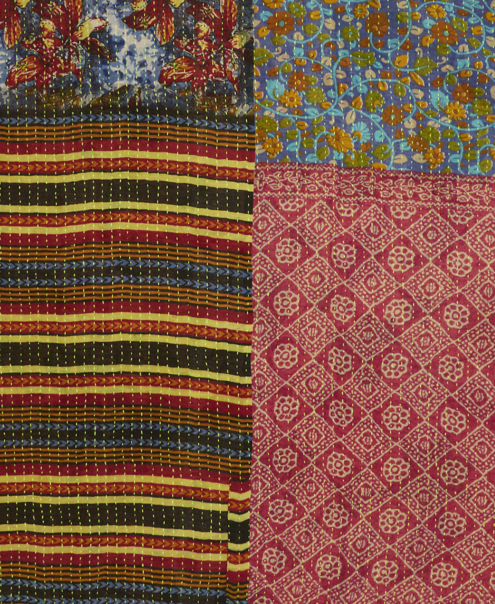 Kantha quilt throw made of recycled vintage saris