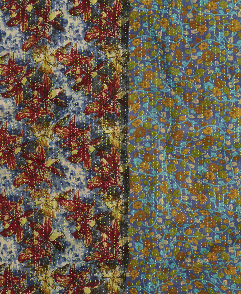 Kantha quilt throw featuring traditional kantha hand stitching