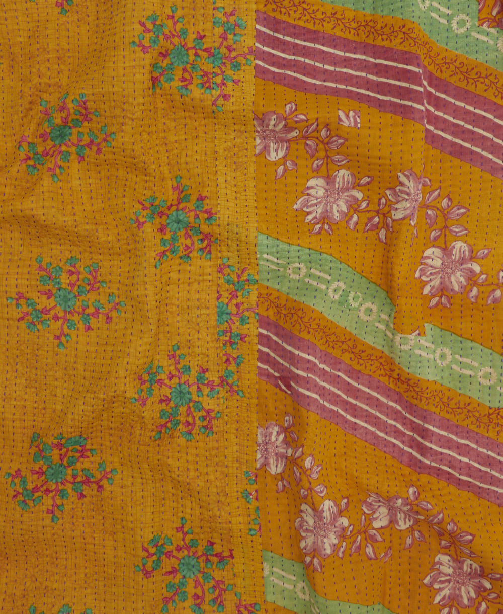 Kantha quilt throw featuring traditional kantha hand stitching