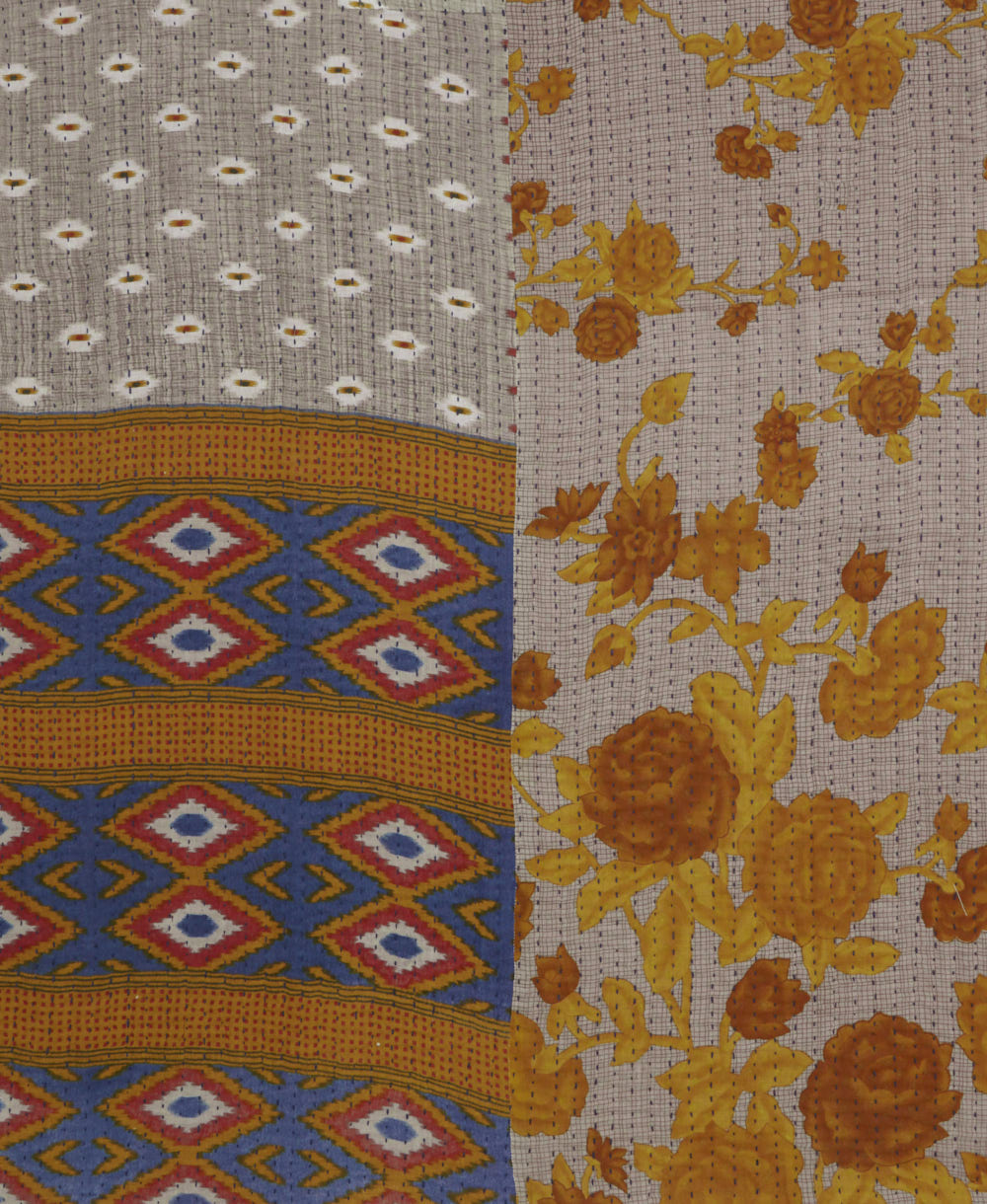 Kantha quilt throw made of recycled vintage saris
