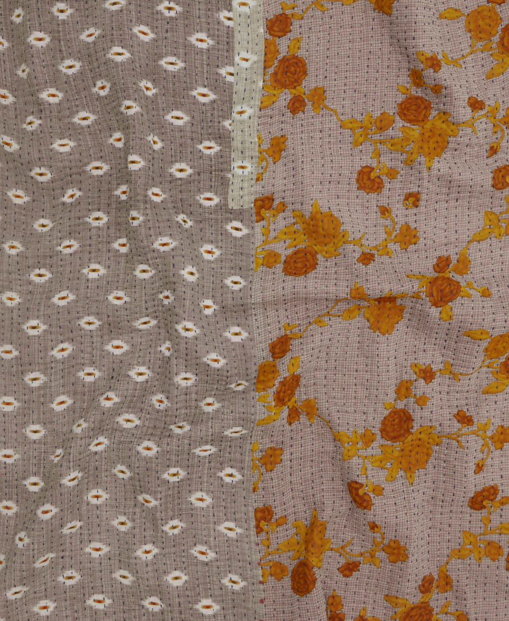 Kantha quilt throw featuring traditional kantha hand stitching