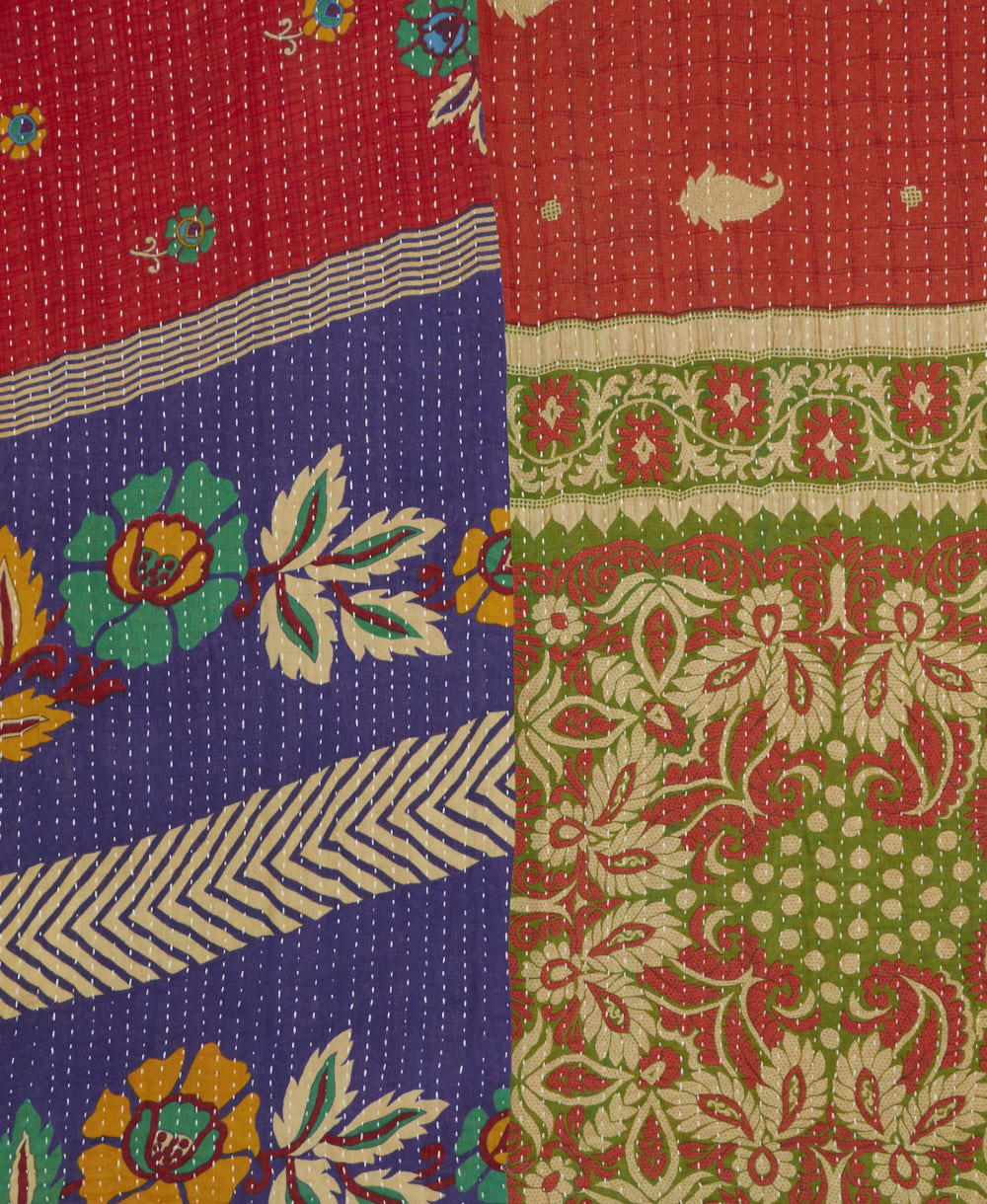 Kantha quilt throw made of recycled vintage saris