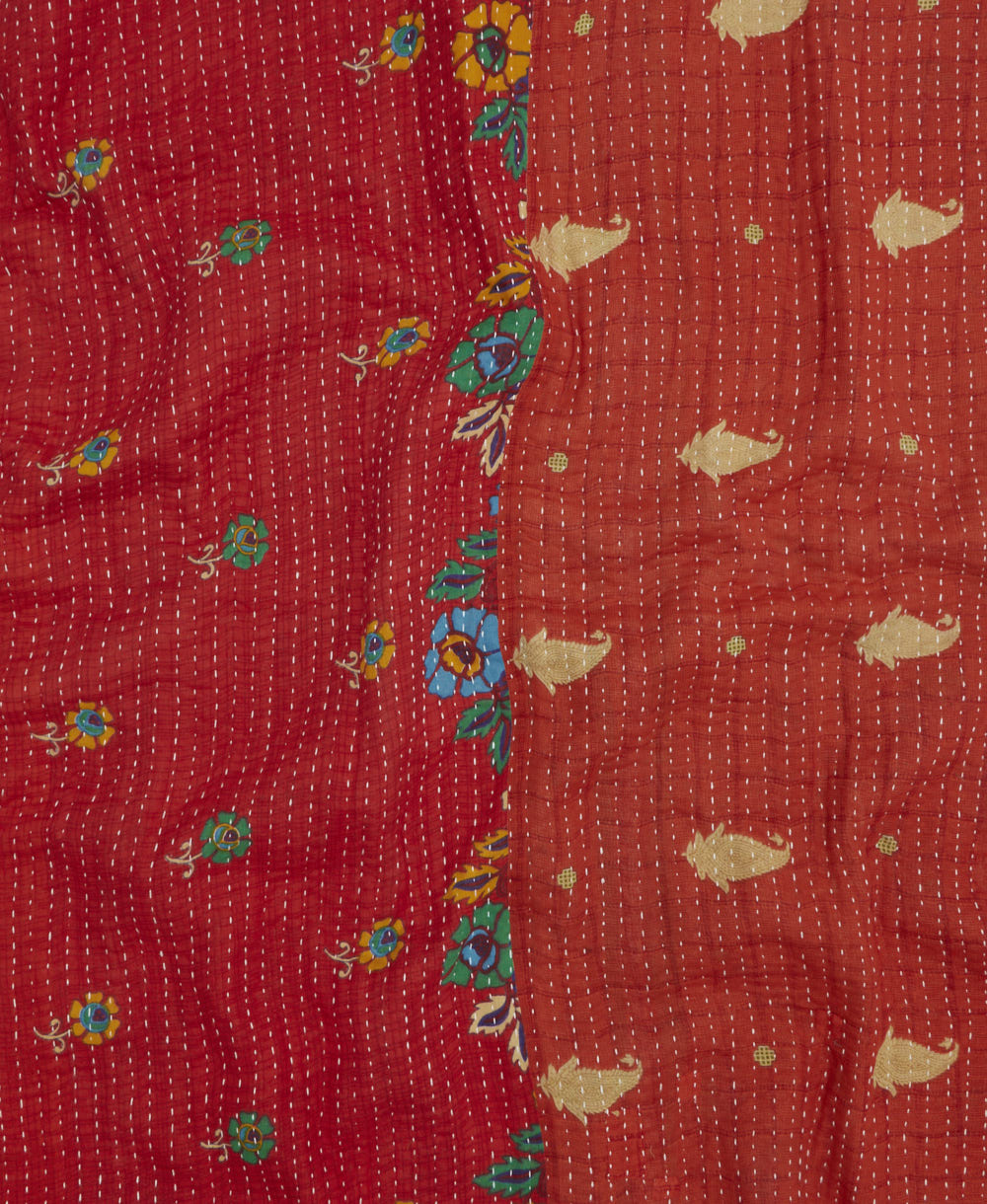 Kantha quilt throw featuring traditional kantha hand stitching