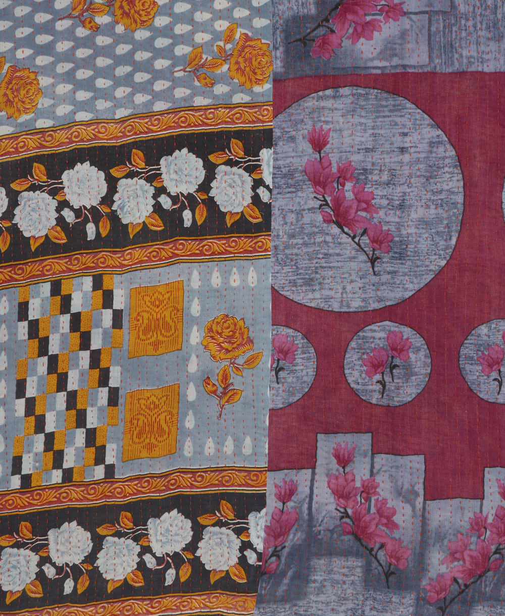 Kantha quilt throw made of recycled vintage saris