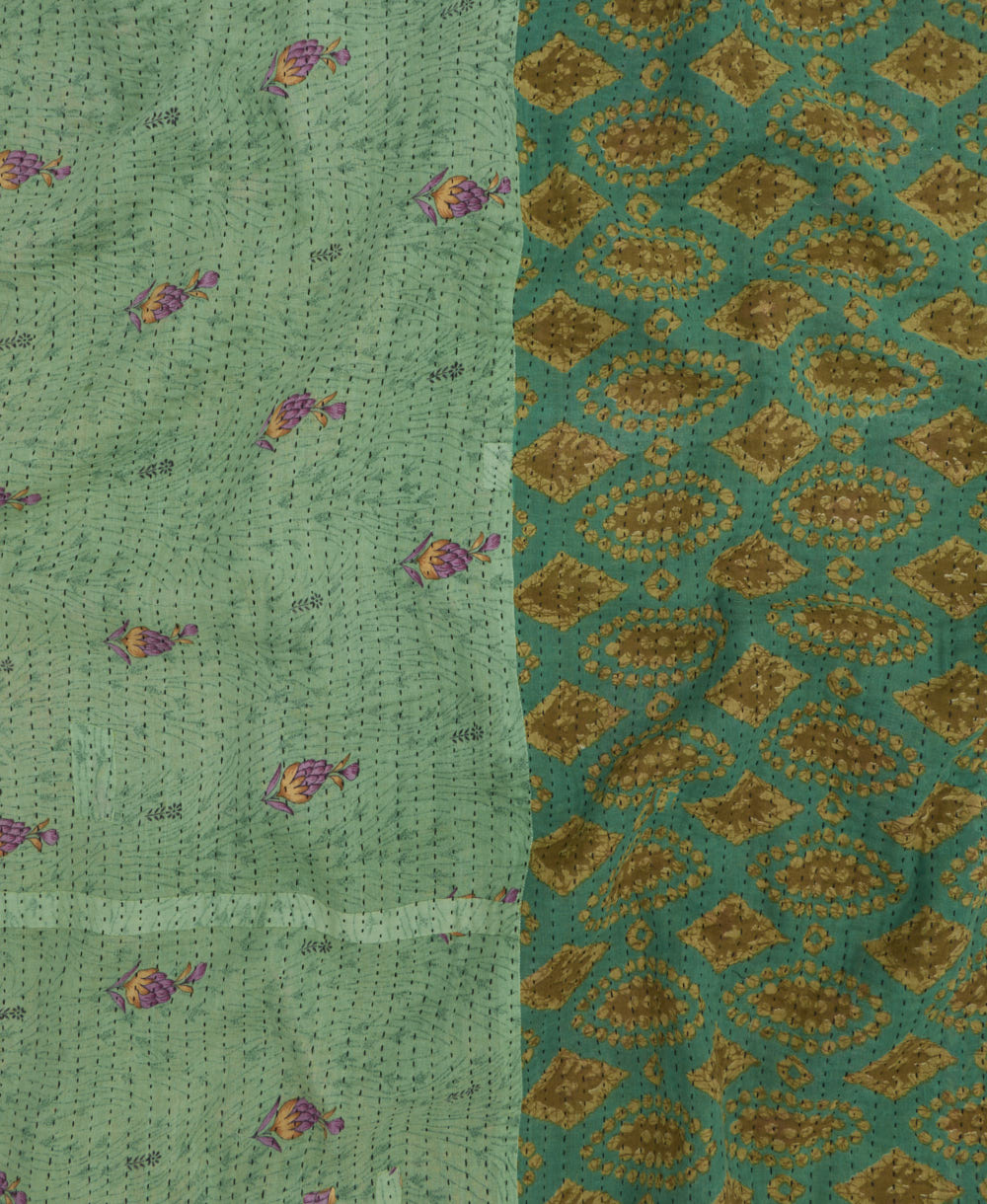 Kantha quilt throw featuring traditional kantha hand stitching