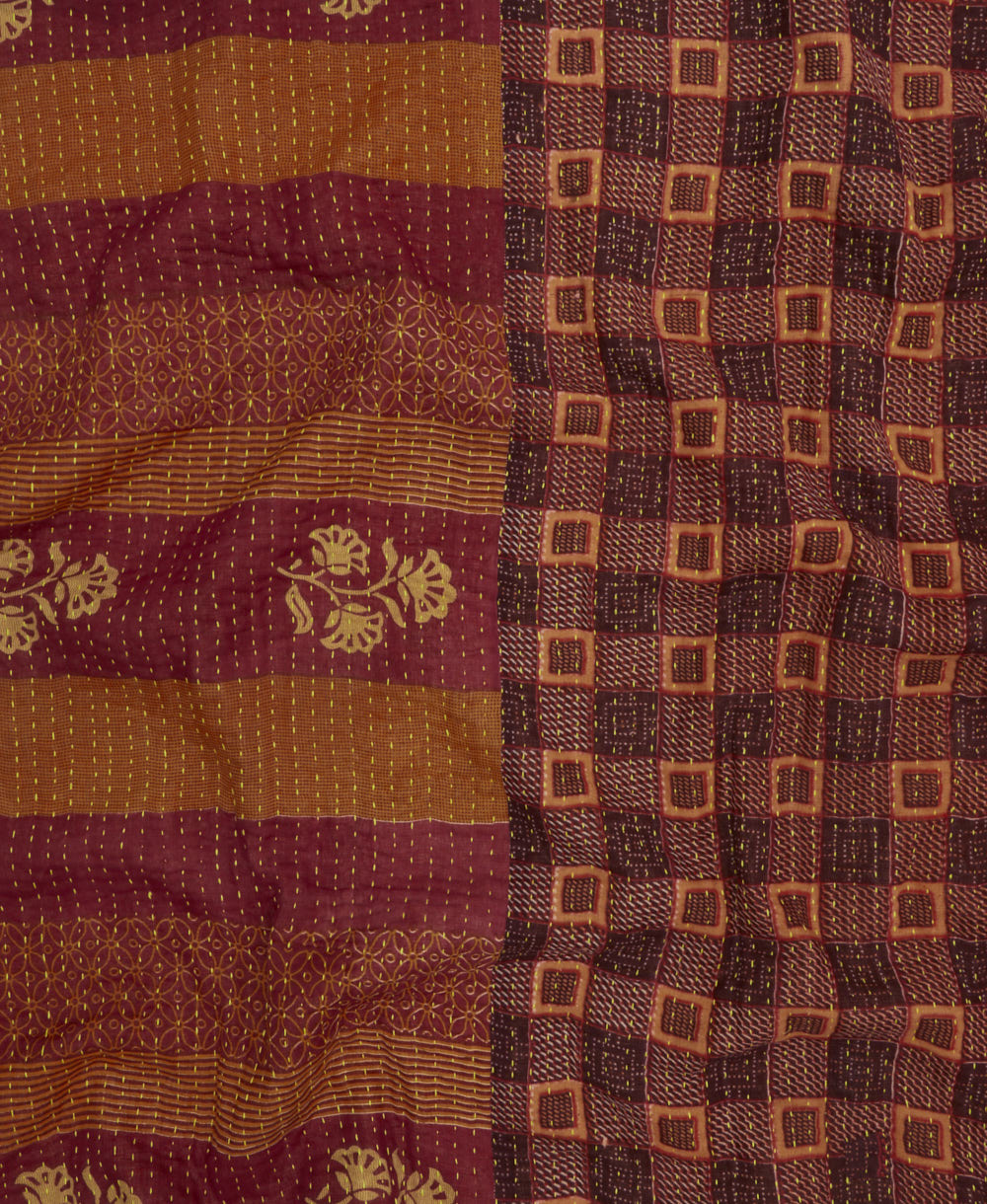 Kantha quilt throw featuring traditional kantha hand stitching