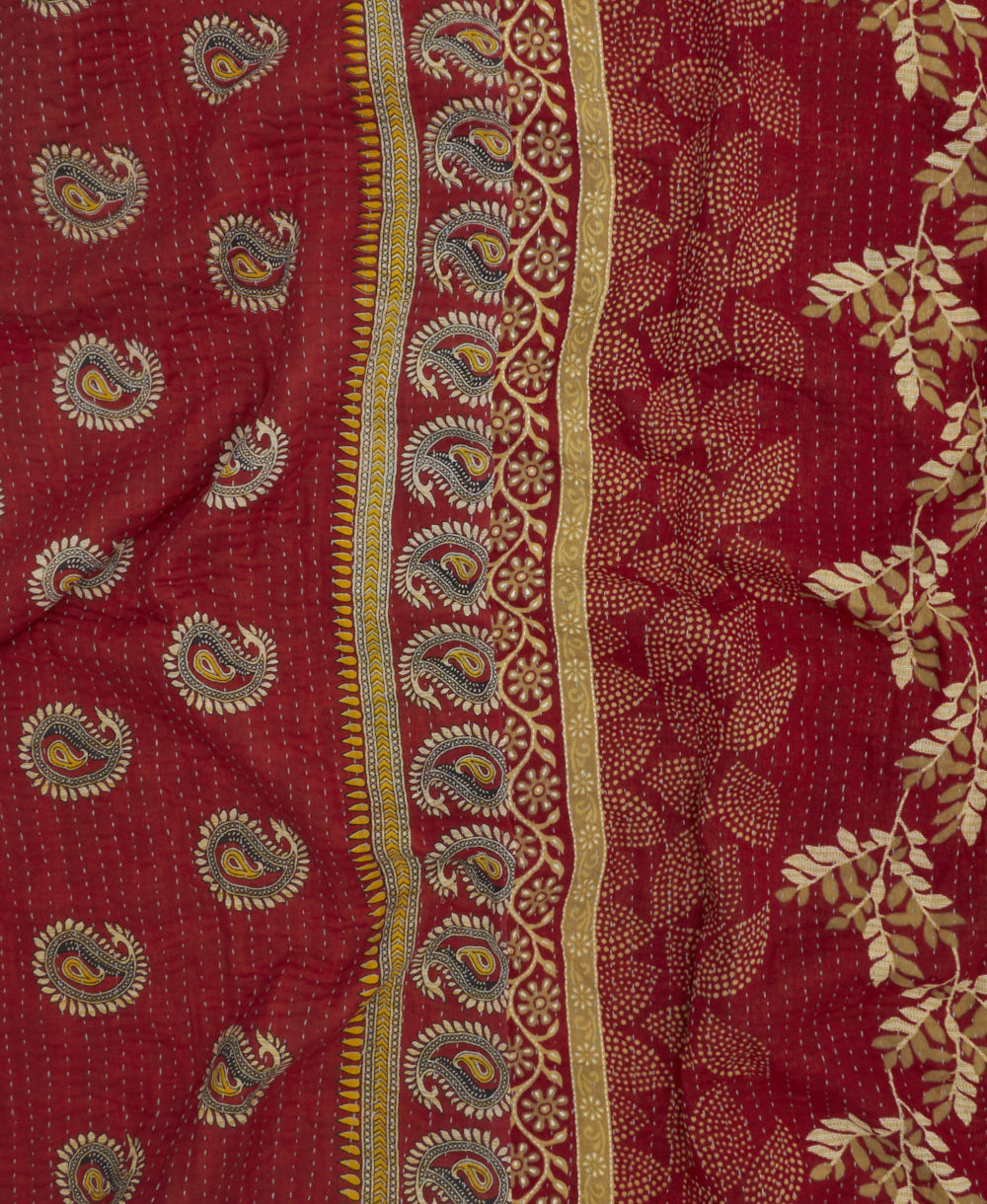 Kantha quilt throw featuring traditional kantha hand stitching