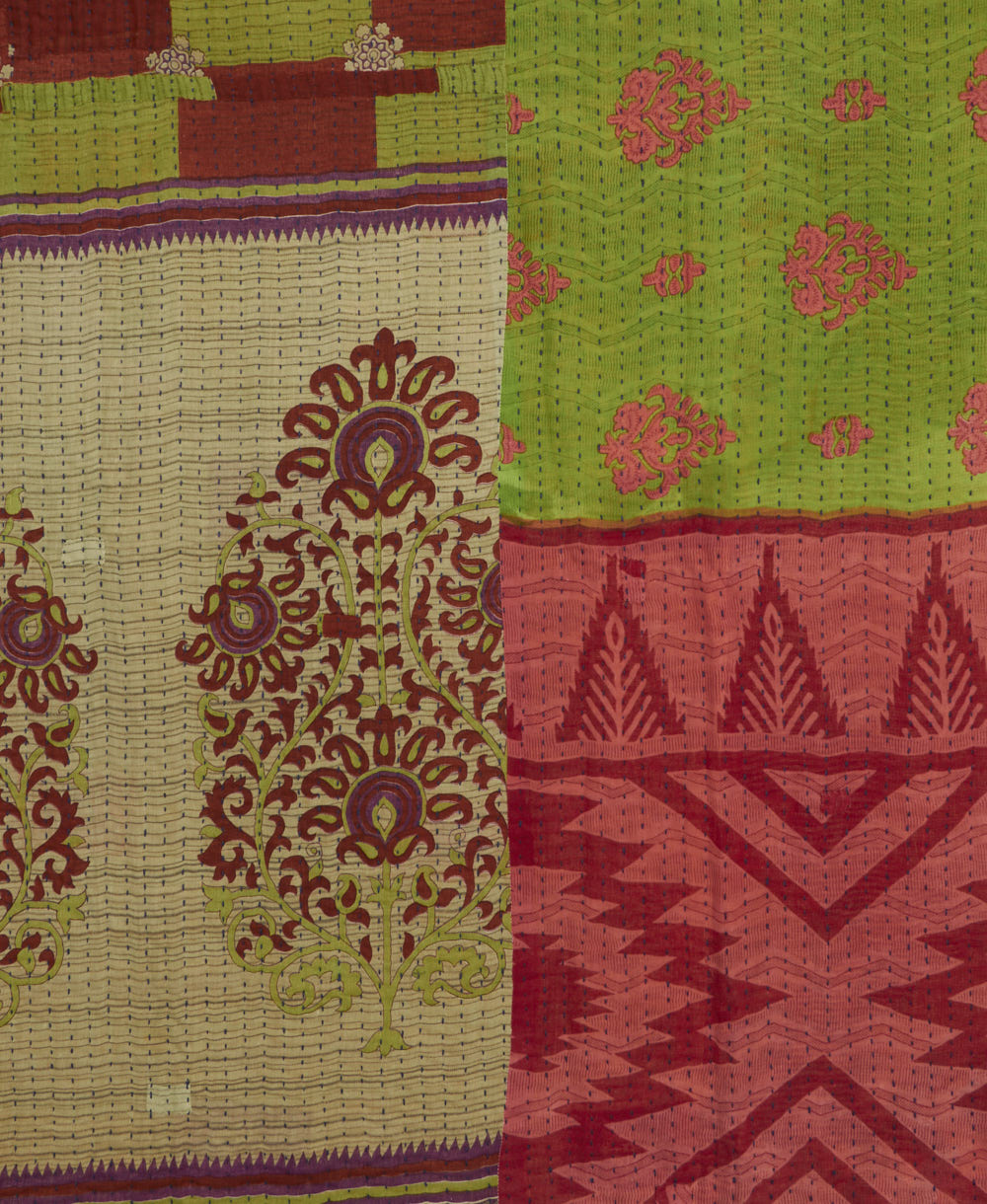 Kantha quilt throw featuring traditional kantha hand stitching