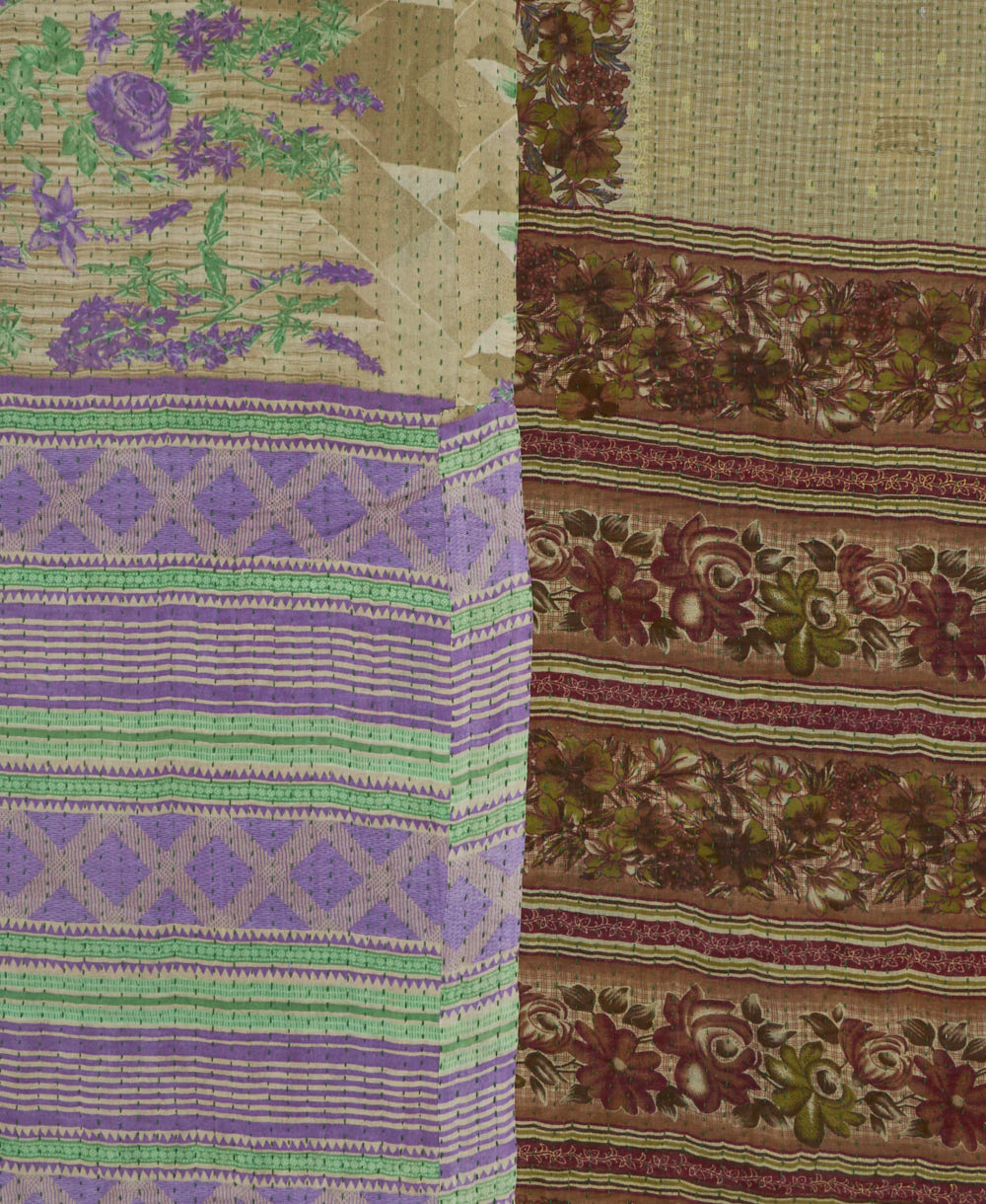 Kantha quilt throw featuring traditional kantha hand stitching