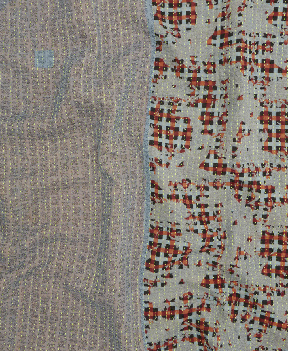 Kantha quilt throw featuring traditional kantha hand stitching
