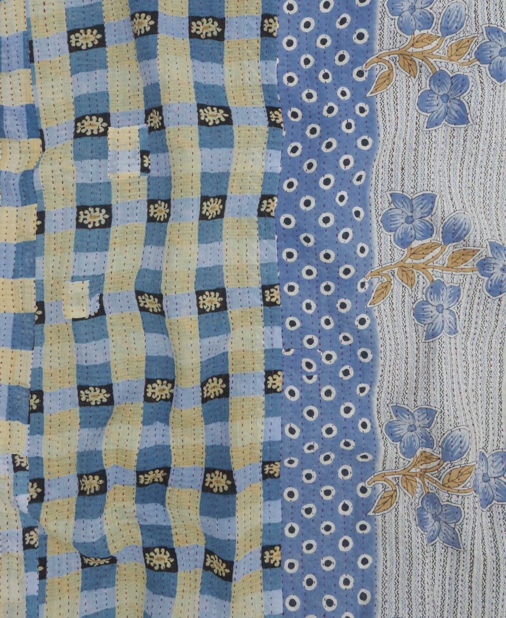 Kantha quilt throw featuring traditional kantha hand stitching