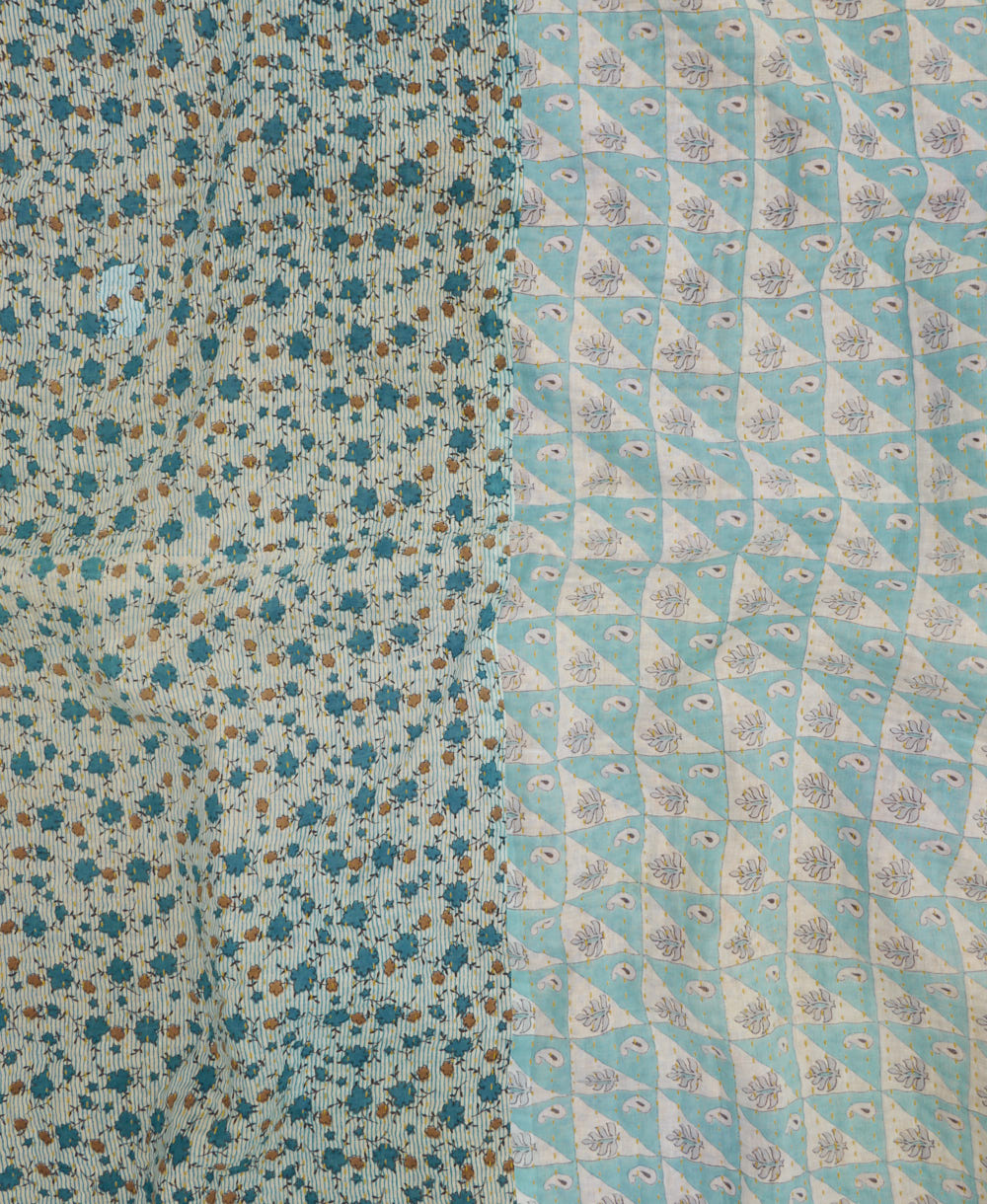Kantha quilt throw featuring traditional kantha hand stitching